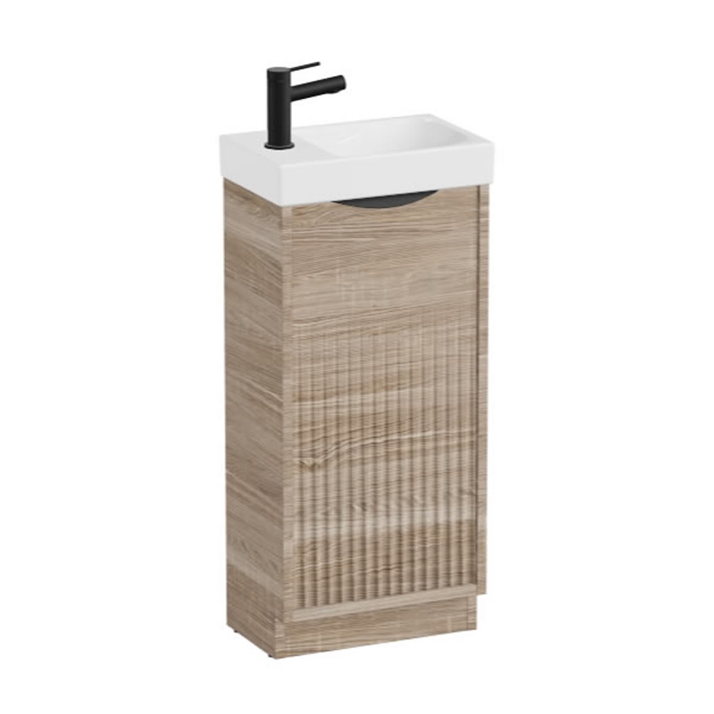 Vado Safari Fluted 400mm Natural Oak Floor Mounted Cloakroom Vanity Unit & Ceramic Basin